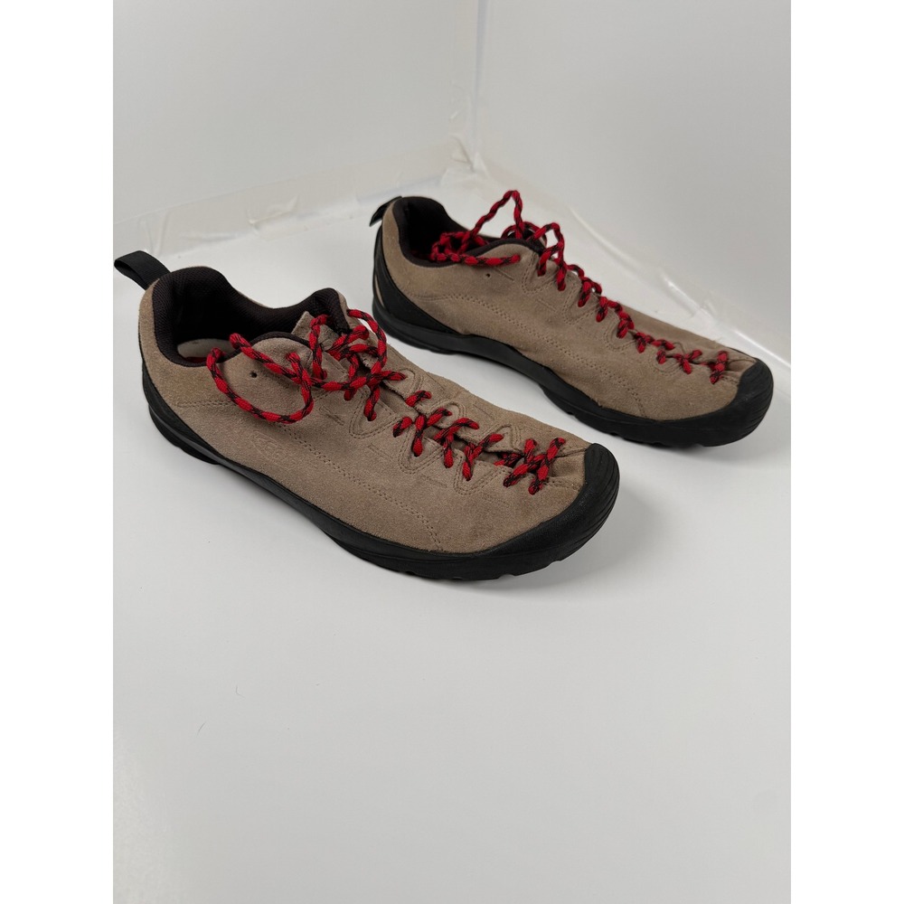KEEN Jasper Sneakers Mens 10 Tan Suede Outdoor Hiking Shoes Red Laces 1214-SLCD